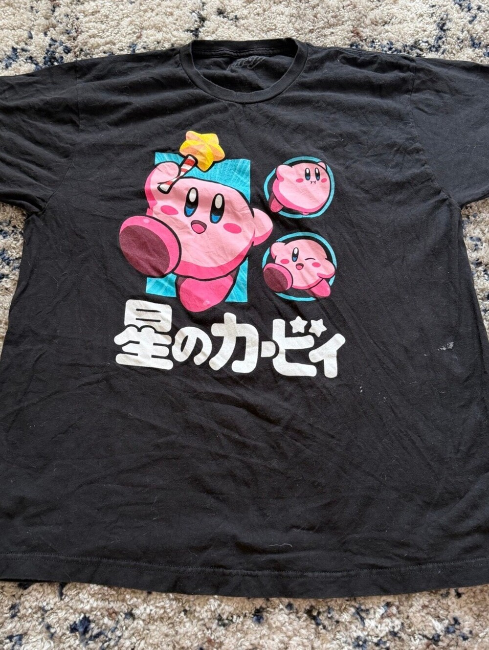 Kirby Nintendo Black Graphic Tee Japanese Text